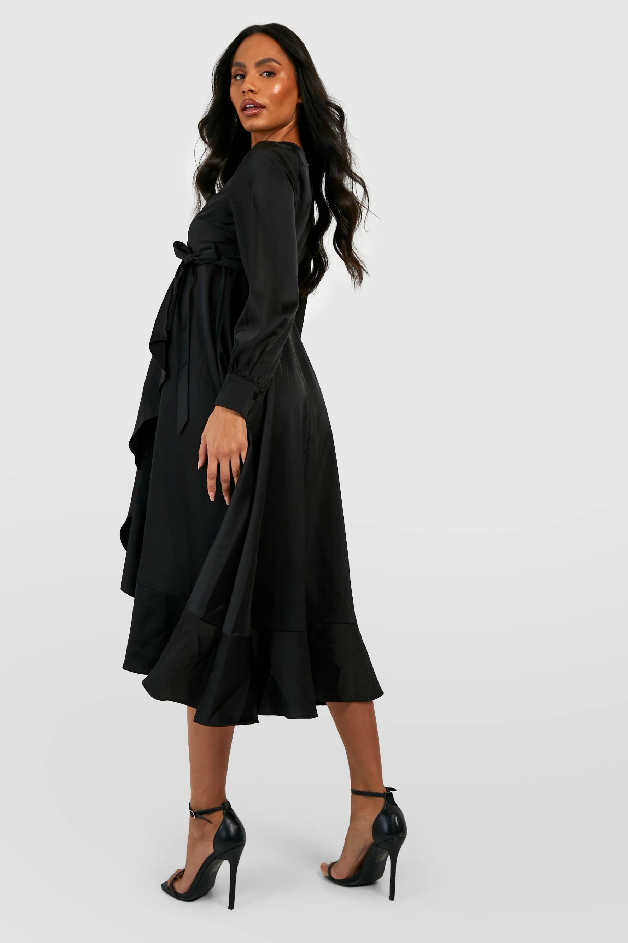 Dresses | Maternity Occasion Satin Ruffle Hem Wrap Midaxi Dress | boohoo