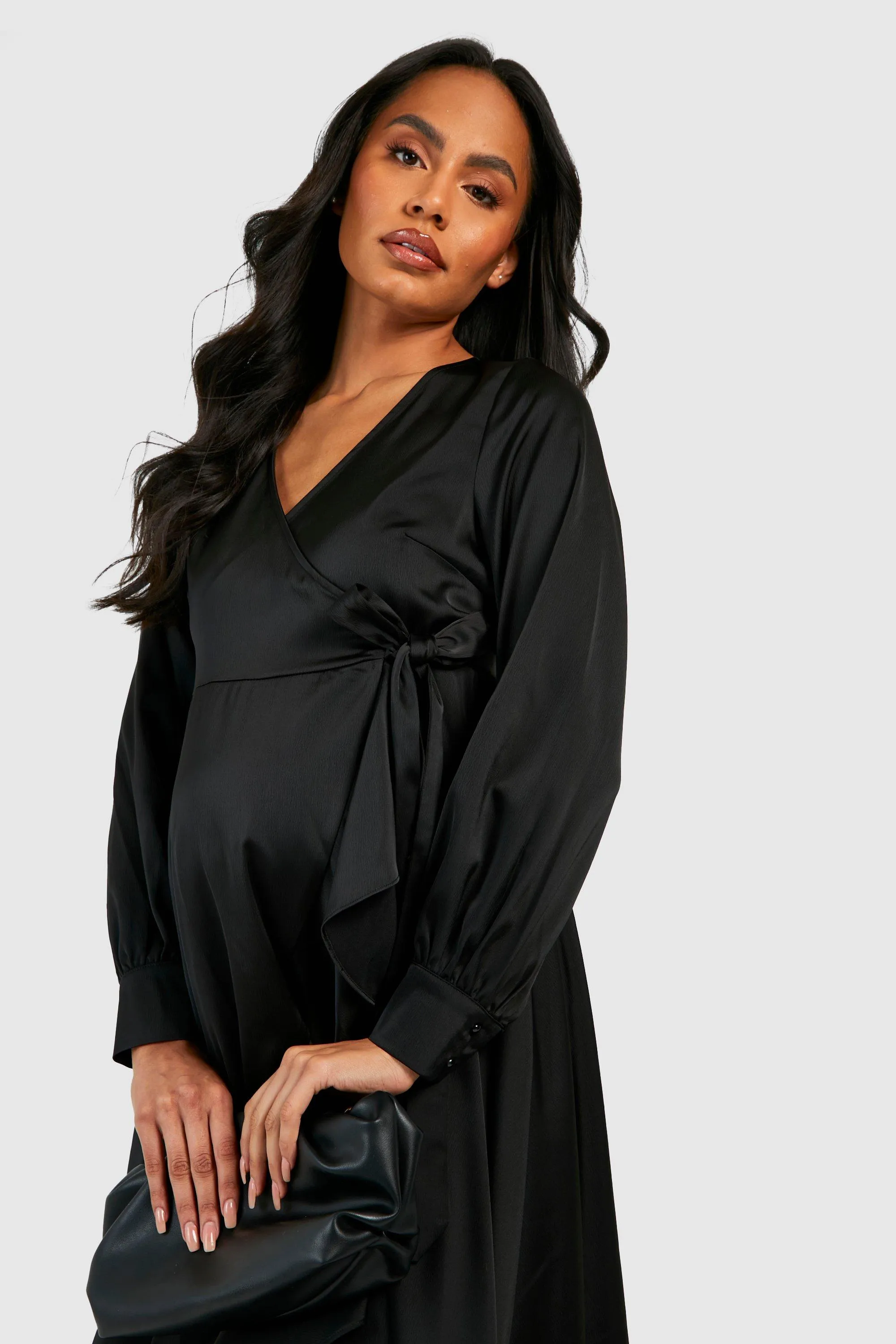 Dresses | Maternity Occasion Satin Ruffle Hem Wrap Midaxi Dress | boohoo