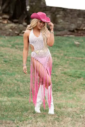 Enna Crochet Fringe Dress - Pink Ombre