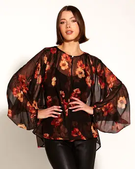 Fate + Becker Bloom Batwing Sheer Kimono Sleeve Shirt - Rose Dust Floral