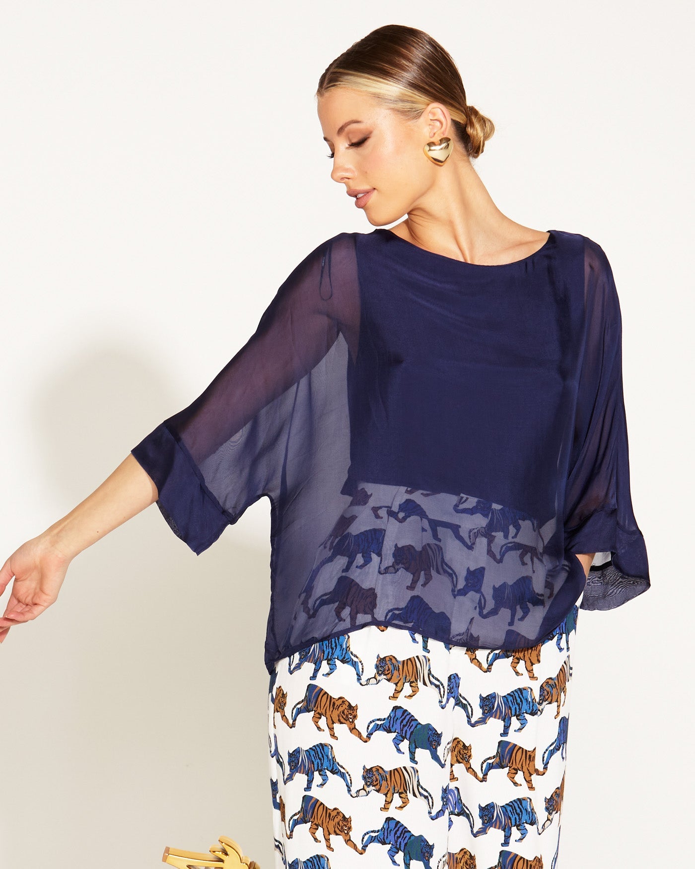 Fate + Becker Sunlight and Shadow Silk Top - Navy