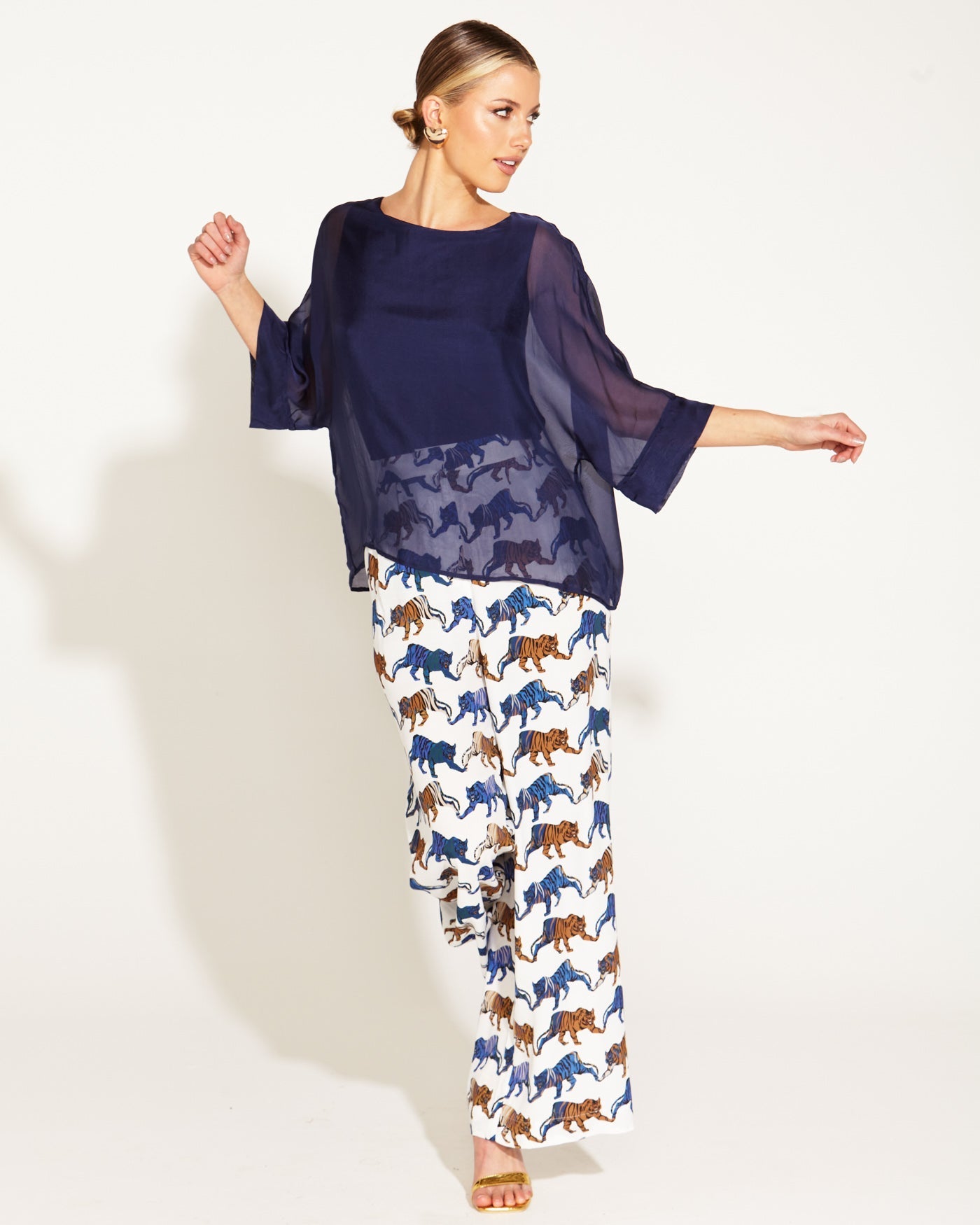 Fate + Becker Sunlight and Shadow Silk Top - Navy