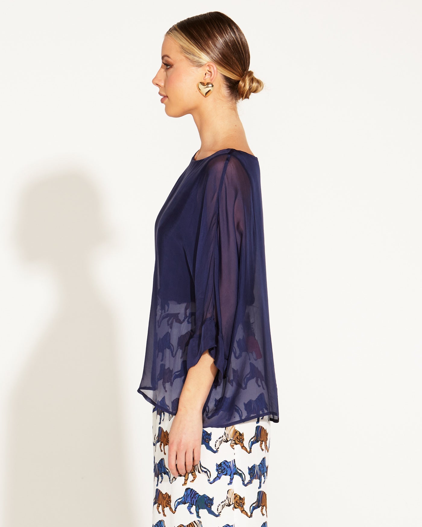 Fate + Becker Sunlight and Shadow Silk Top - Navy