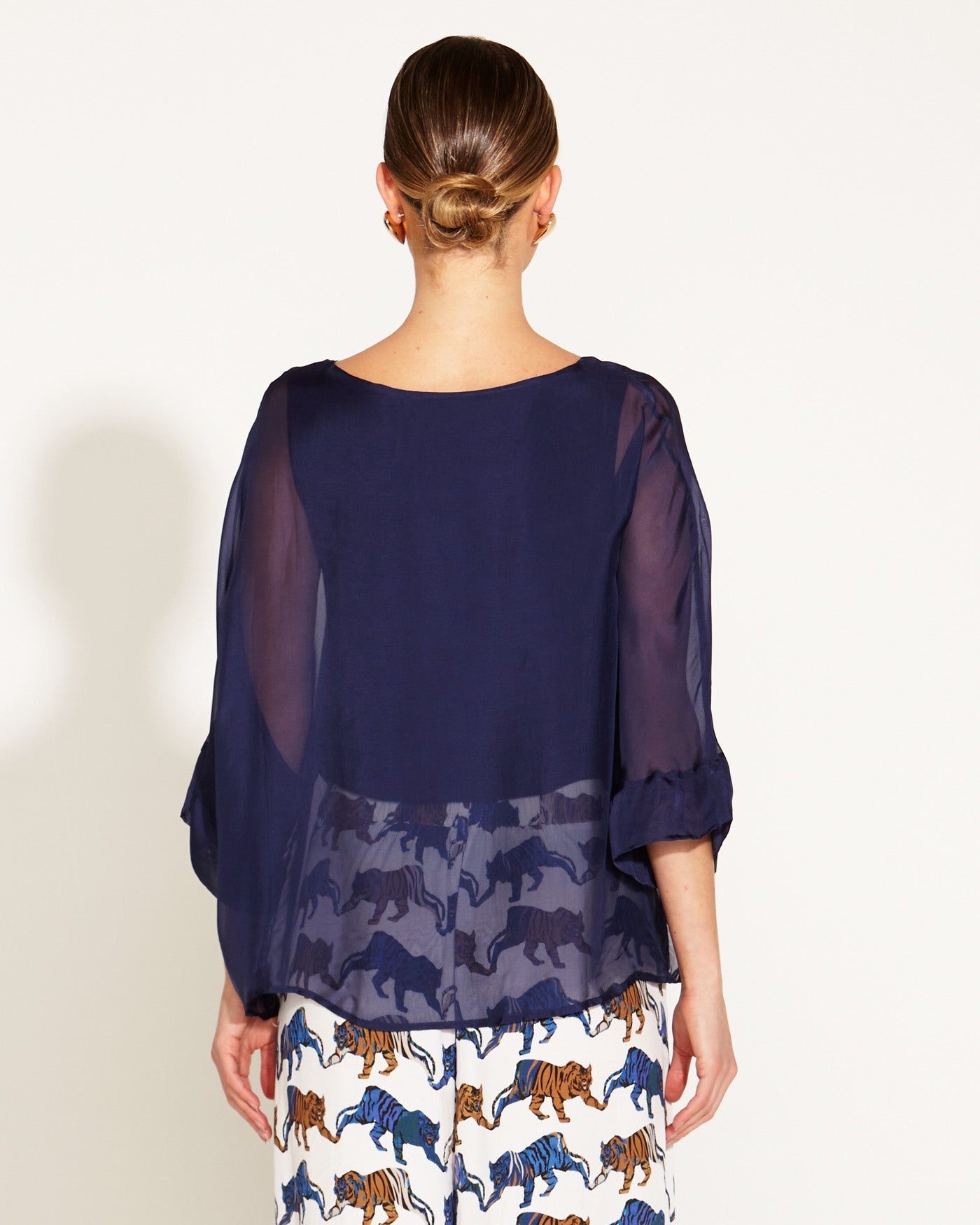 Fate + Becker Sunlight and Shadow Silk Top - Navy