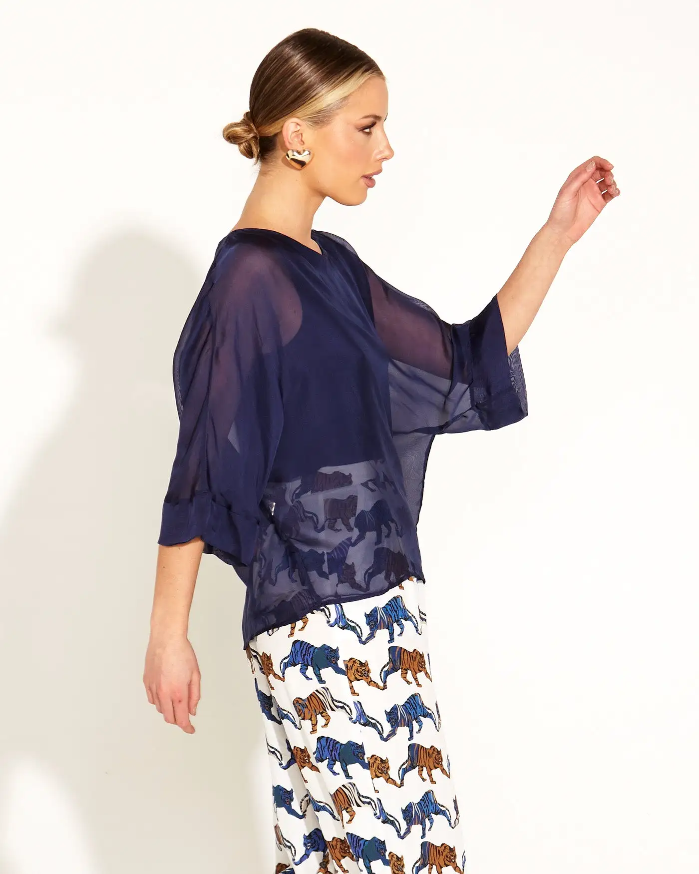 Fate + Becker Sunlight and Shadow Silk Top - Navy