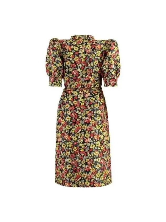 floral print puff sleeve wrap midi dress