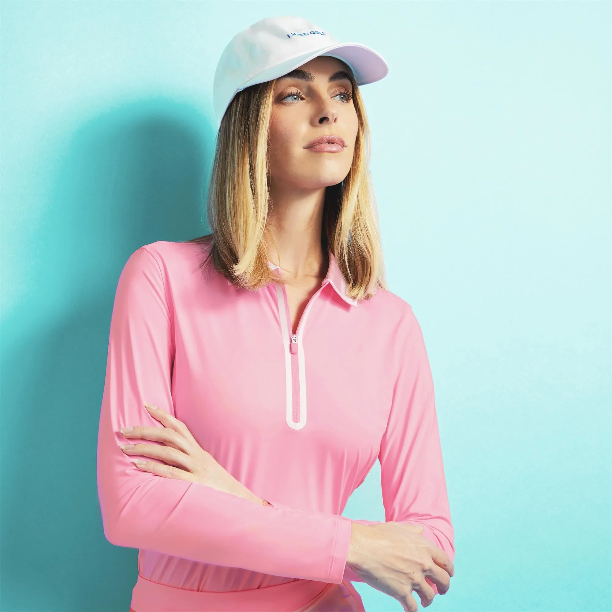 G/FORE Colour Block Collar Silky Tech Nylon Zip Neck Polo Candy