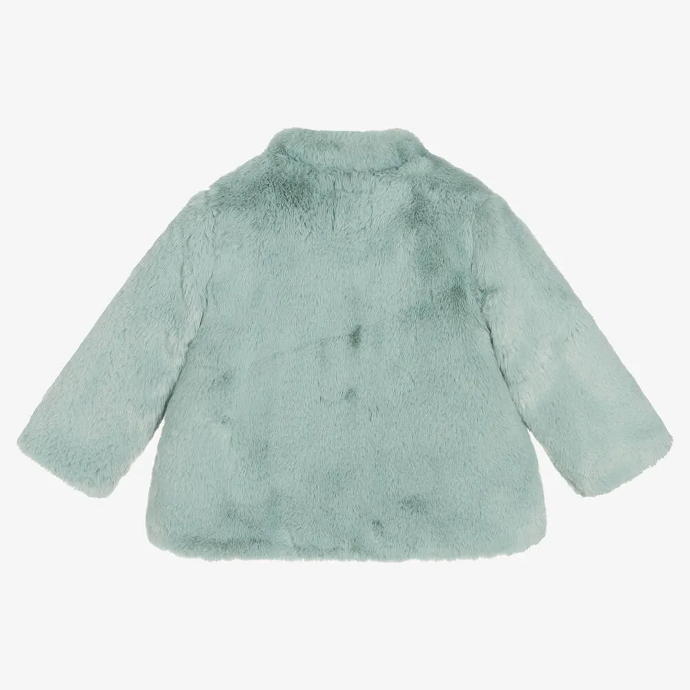 Girls Green Faux Fur Coat