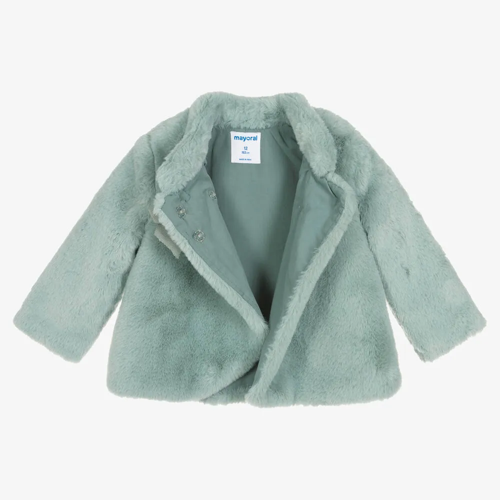 Girls Green Faux Fur Coat