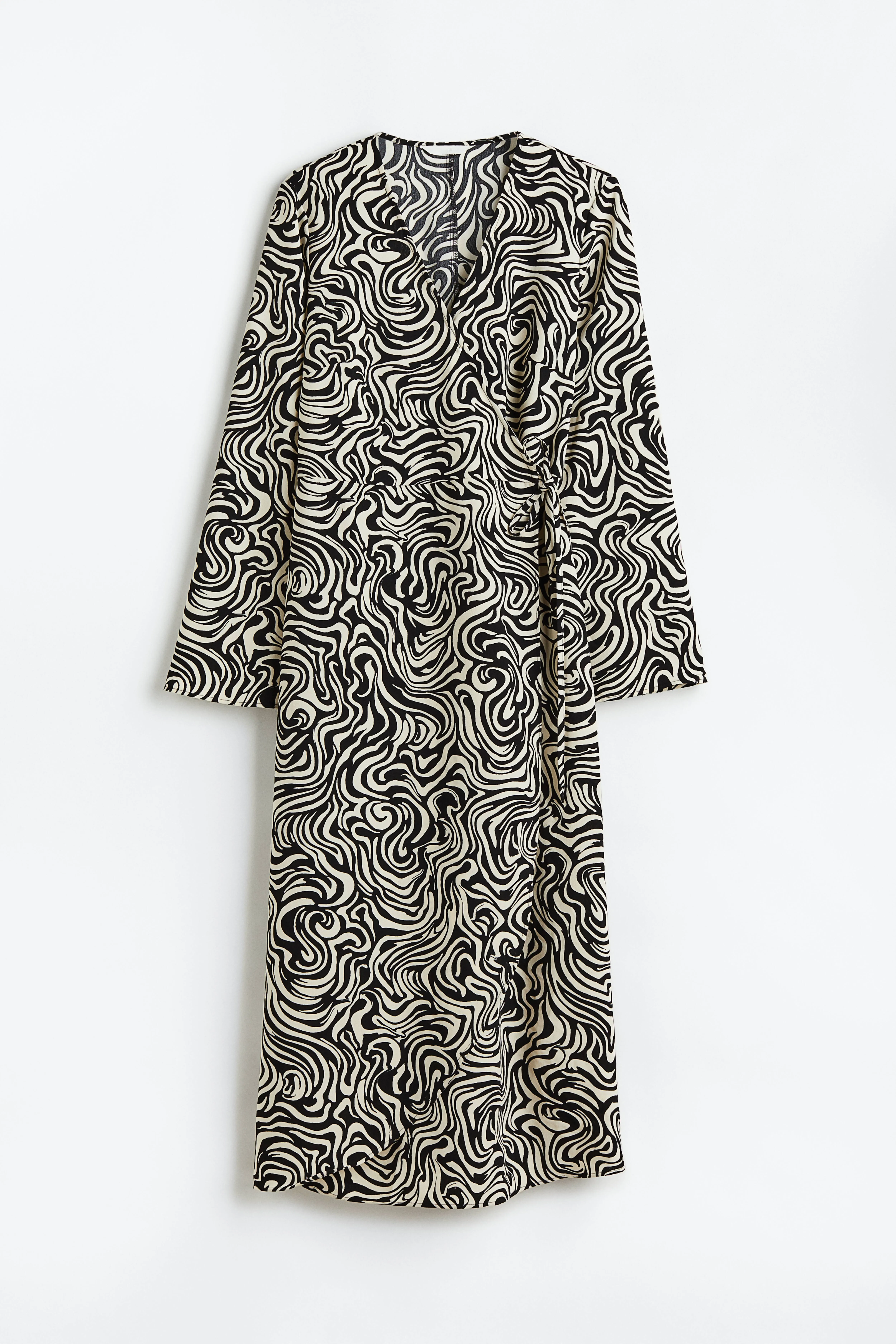 H&M+ Crêpe wrap dress - V-neck - Long sleeve - Black/Patterned - Ladies | H&M GB