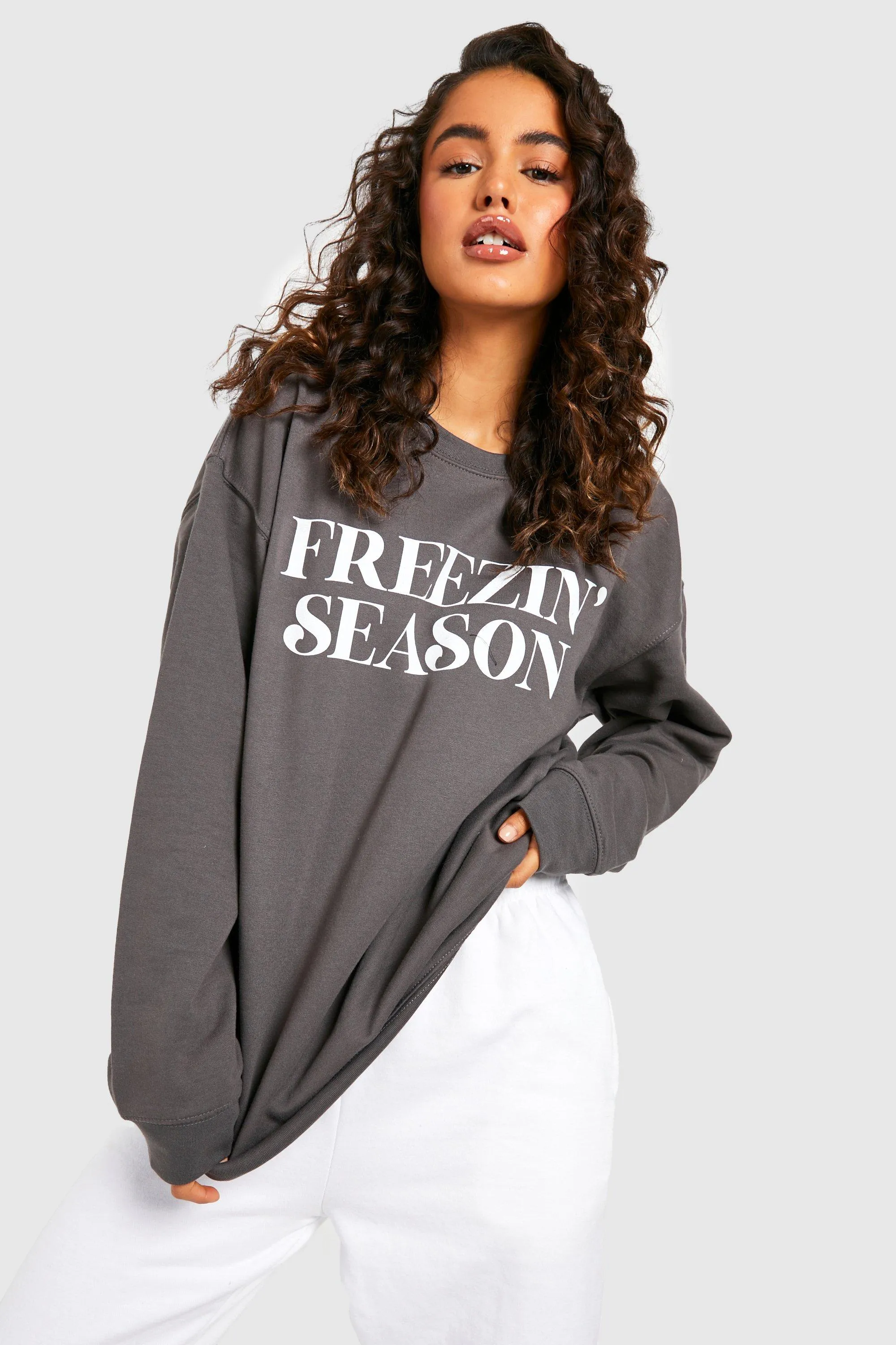 Hoodies & Sweatshirts | Freezin' Season Slogan Christmas Sweater | boohoo