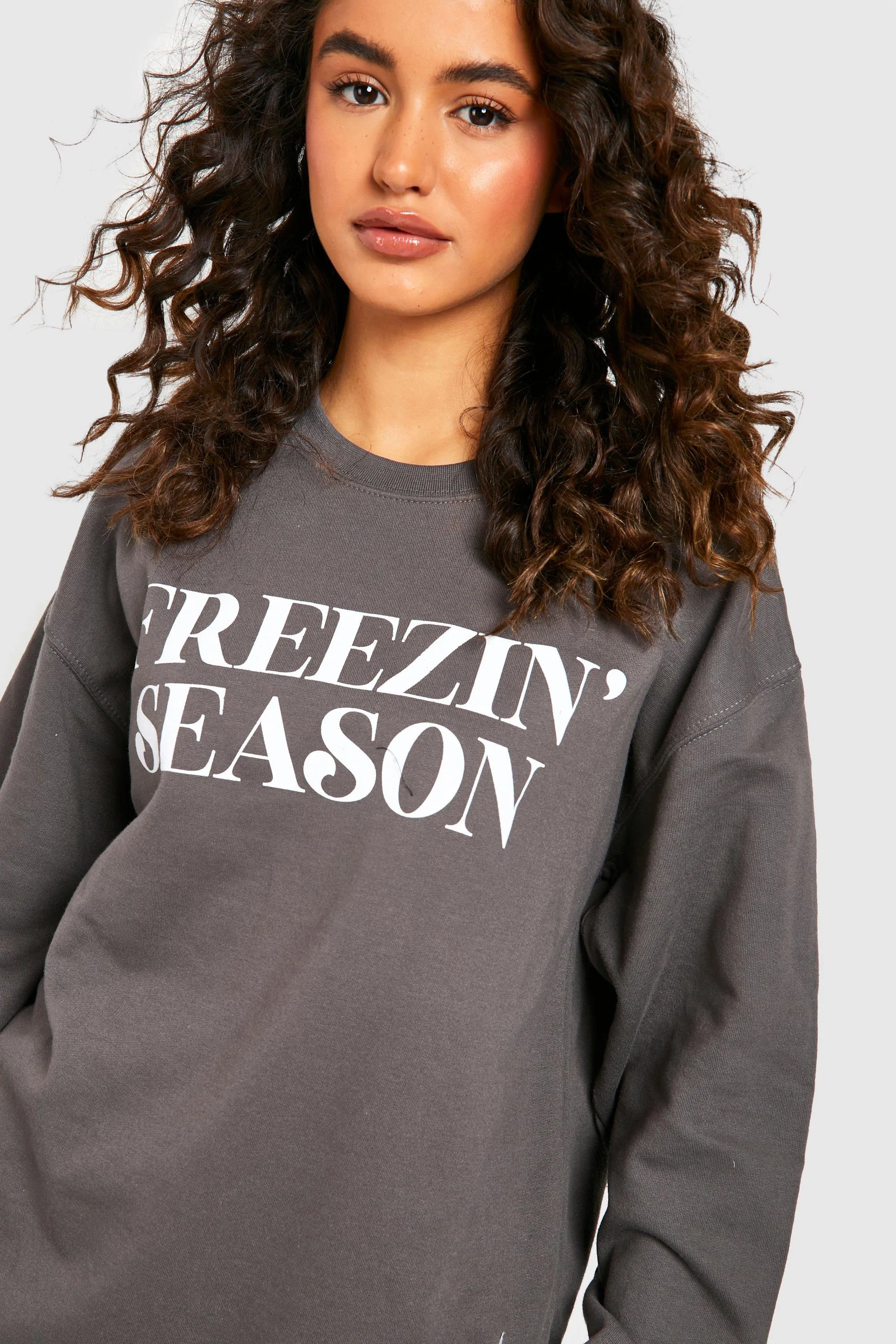 Hoodies & Sweatshirts | Freezin' Season Slogan Christmas Sweater | boohoo