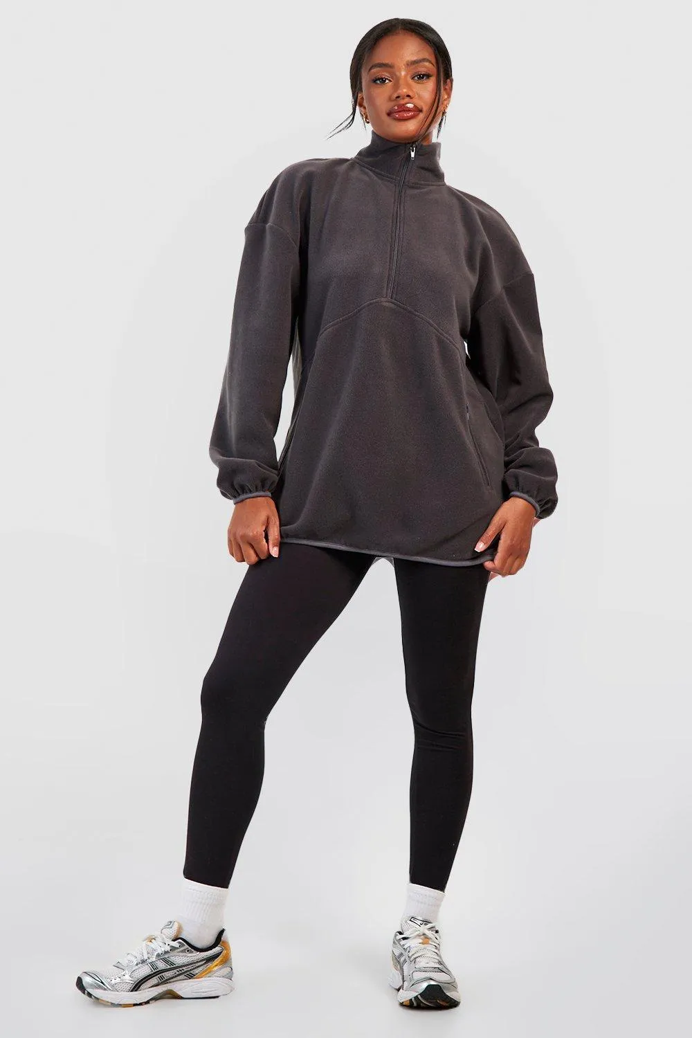 Hoodies & Sweatshirts | Polar Fleece Half Zip Oversized Sweatshirt | boohoo