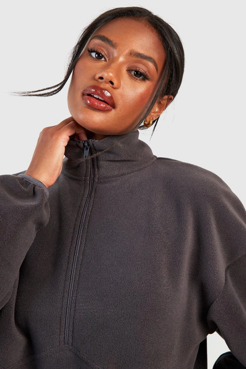 Hoodies & Sweatshirts | Polar Fleece Half Zip Oversized Sweatshirt | boohoo