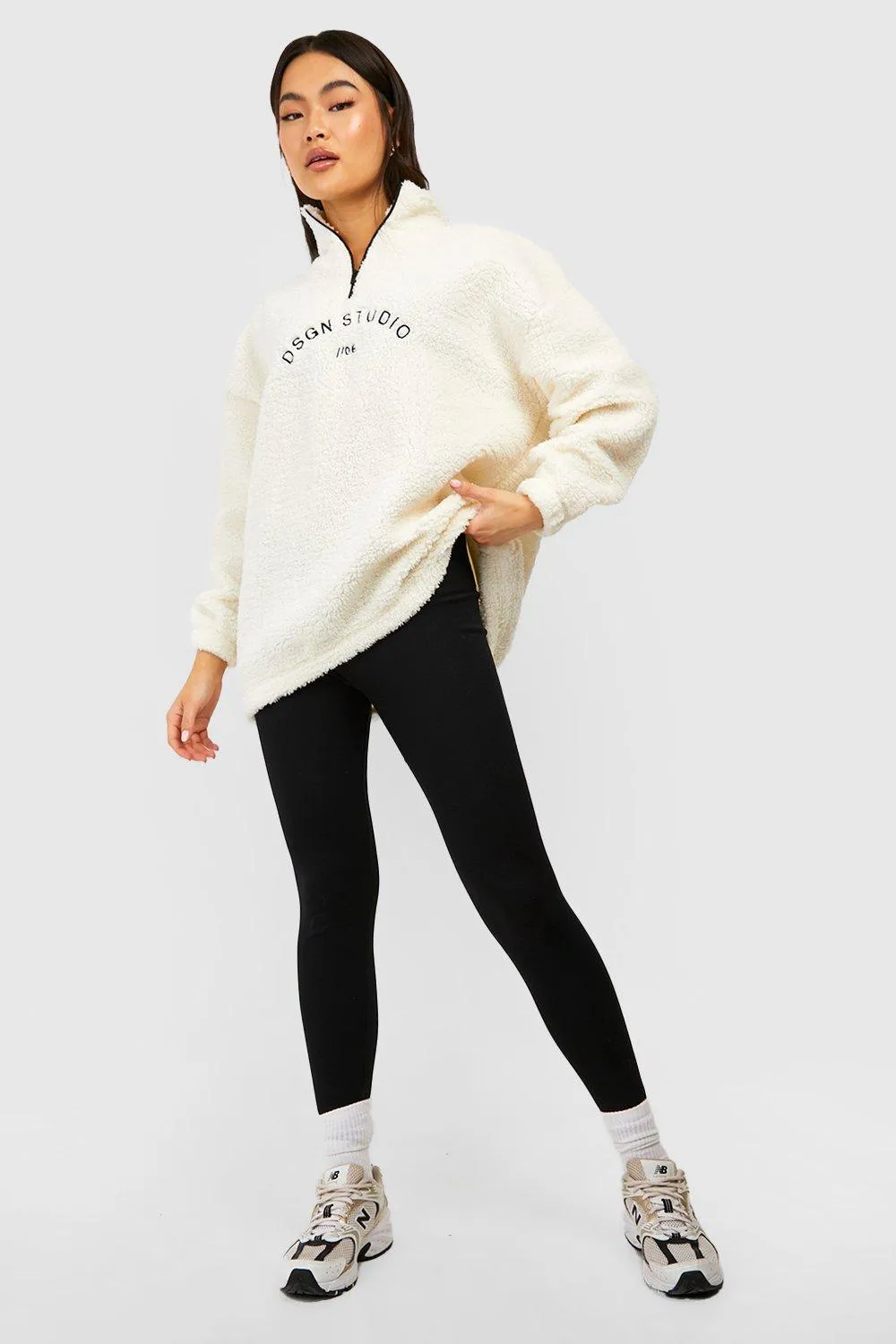 Hoodies & Sweatshirts | Premium Borg Embroidered Half Zip Sweater | boohoo