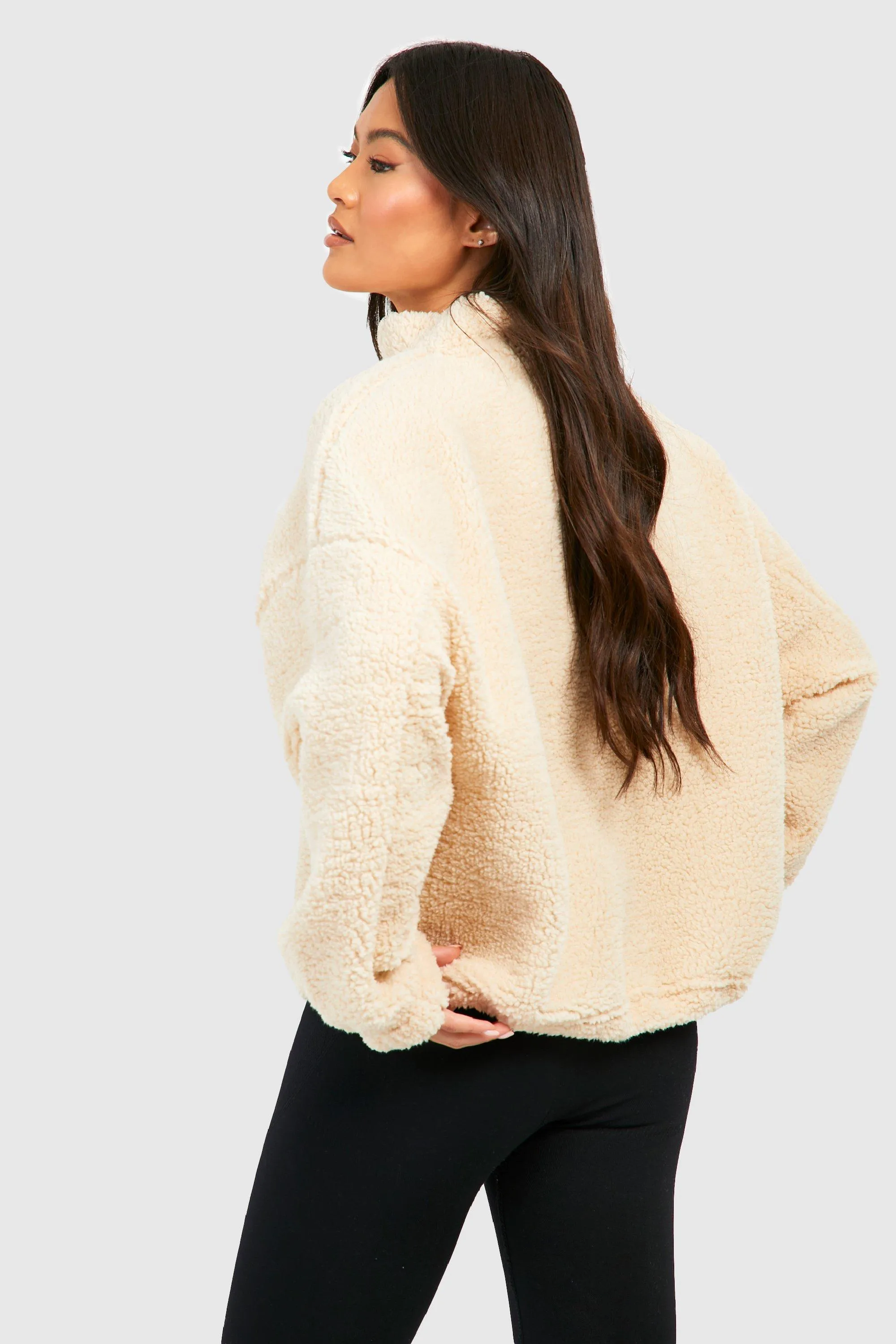 Hoodies & Sweatshirts | Premium Borg Toggle Hem Half Zip Sweater | boohoo