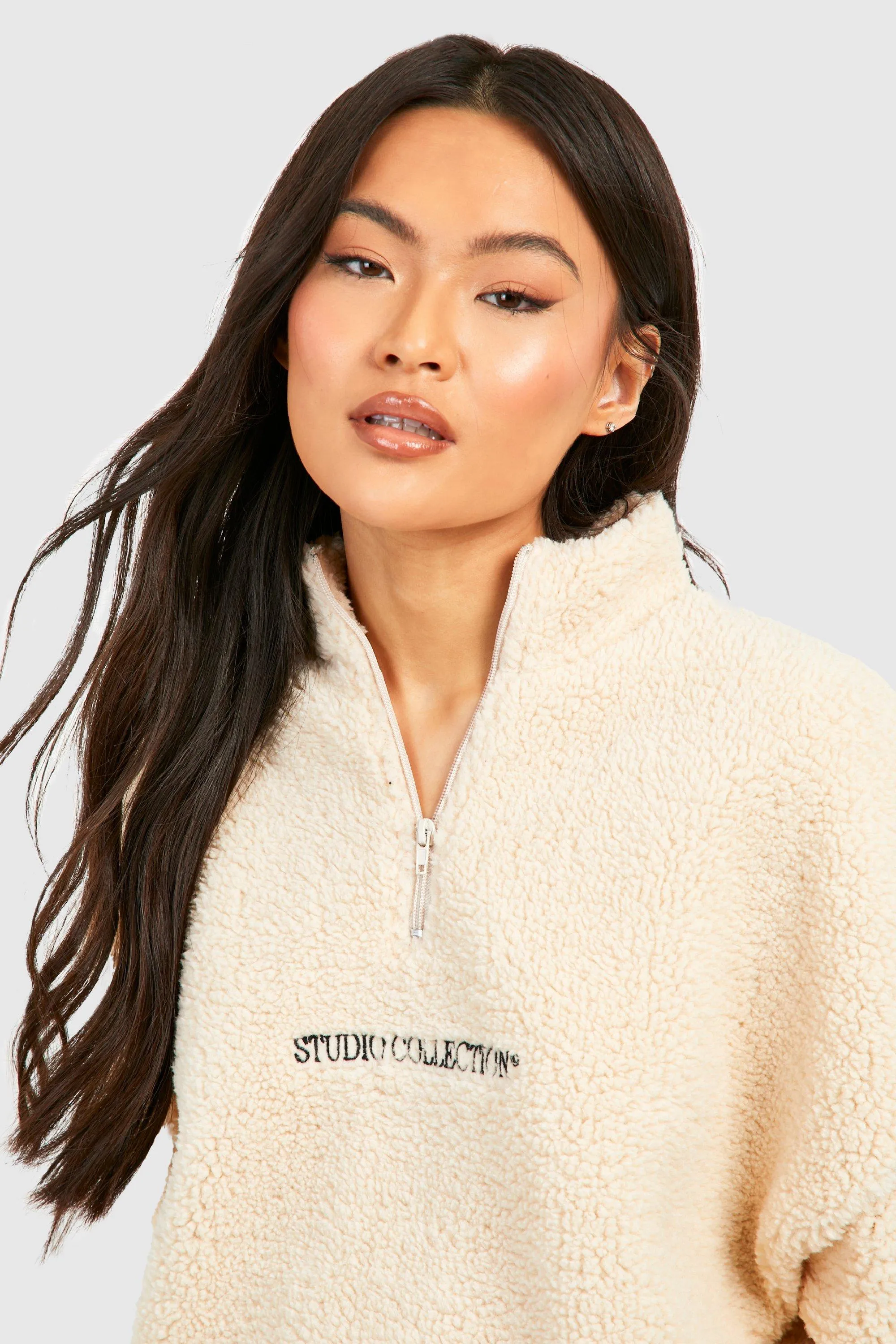 Hoodies & Sweatshirts | Premium Borg Toggle Hem Half Zip Sweater | boohoo