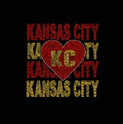 Kansas City Stacked Heart  Rhinestone Transfer