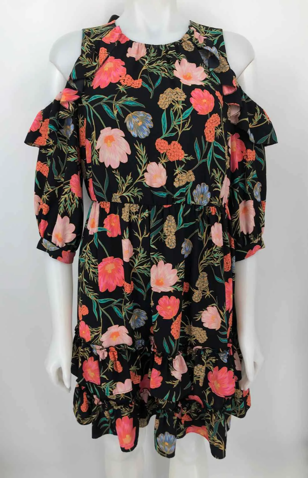 KATE SPADE Black Pink Multi Floral Print Cold Shoulder Size 4  (S) Dress