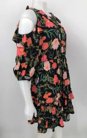 KATE SPADE Black Pink Multi Floral Print Cold Shoulder Size 4  (S) Dress