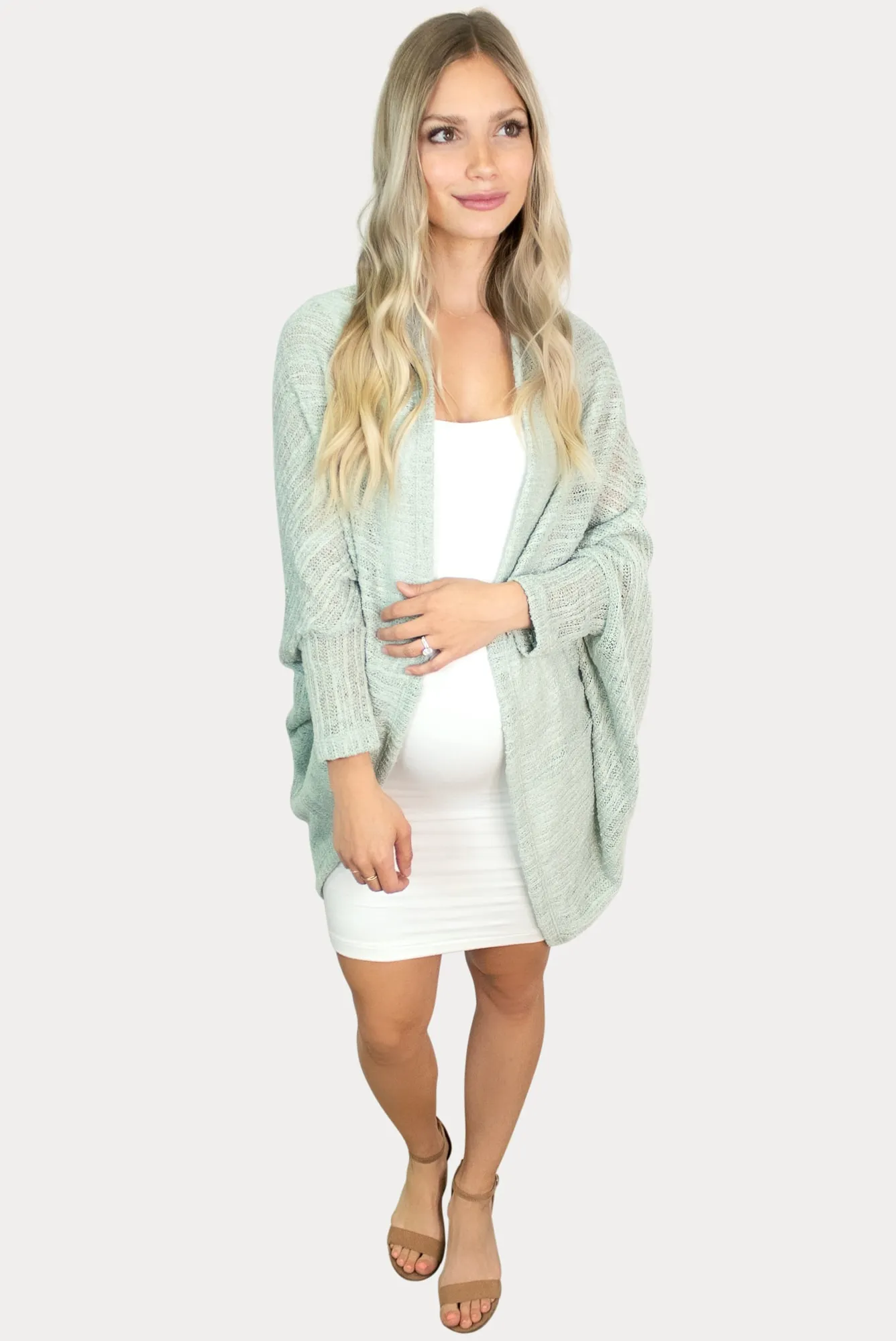 Knit Maternity Shrug in Sage