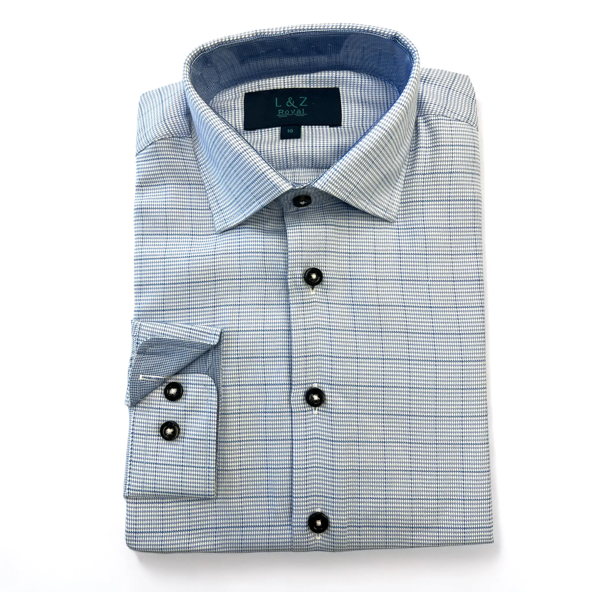 Leo & Zachary Boys Blue Houndstooth Dress Shirt_ 5979