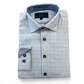 Leo & Zachary Boys Blue Houndstooth Dress Shirt_ 5979