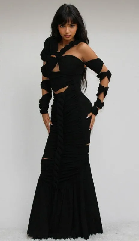 Long Sleeve Twist Wrap Formal Maxi Dress