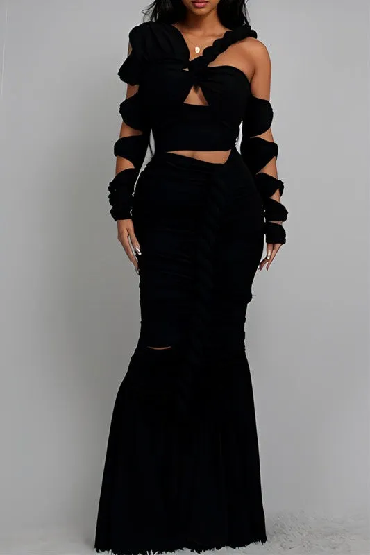 Long Sleeve Twist Wrap Formal Maxi Dress