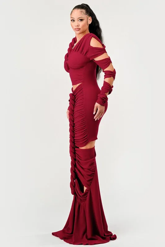 Long Sleeve Twist Wrap Formal Maxi Dress