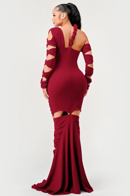 Long Sleeve Twist Wrap Formal Maxi Dress