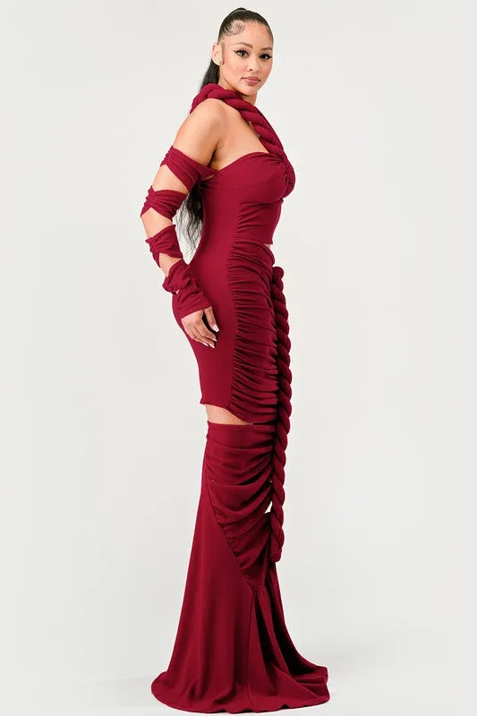 Long Sleeve Twist Wrap Formal Maxi Dress