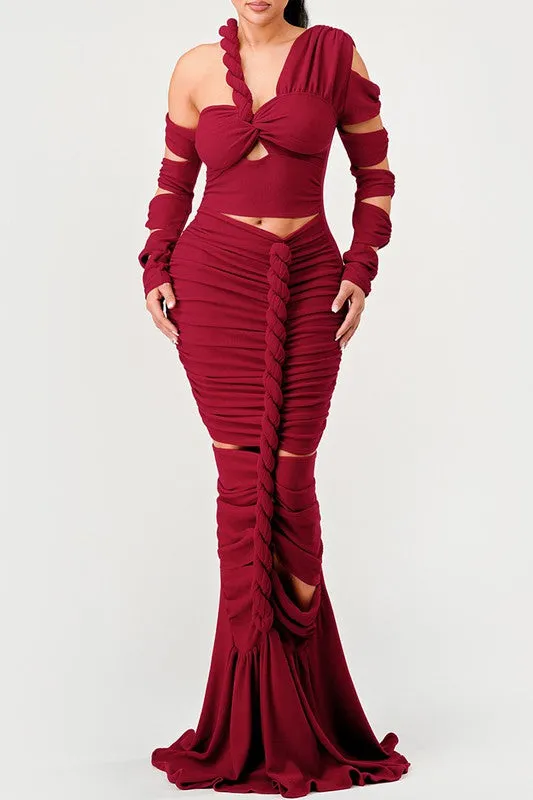 Long Sleeve Twist Wrap Formal Maxi Dress