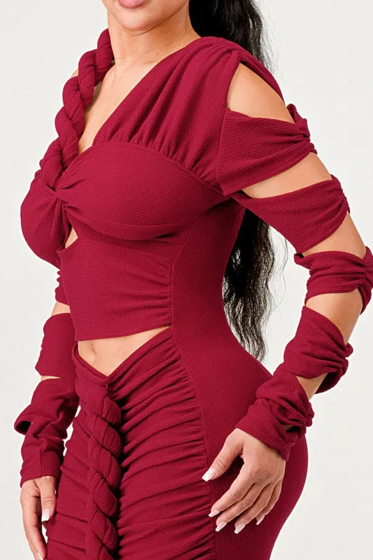 Long Sleeve Twist Wrap Formal Maxi Dress