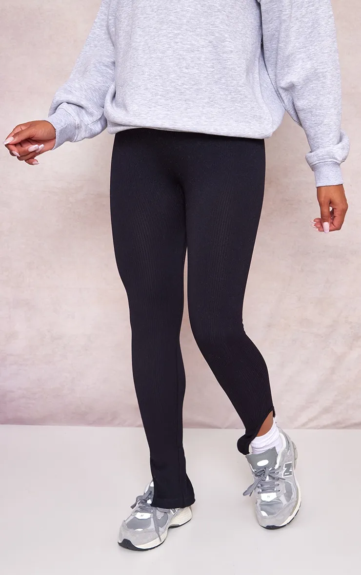 Maternity Black Contour Ribbed Split Hem Leggings