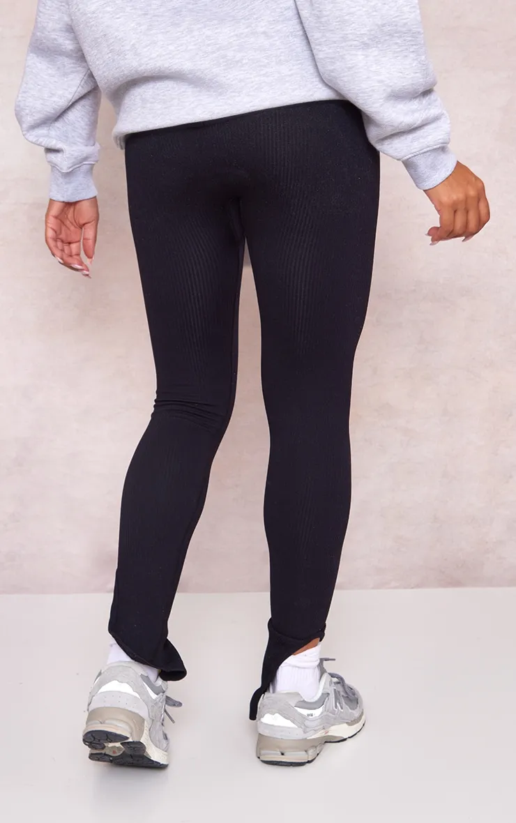 Maternity Black Contour Ribbed Split Hem Leggings