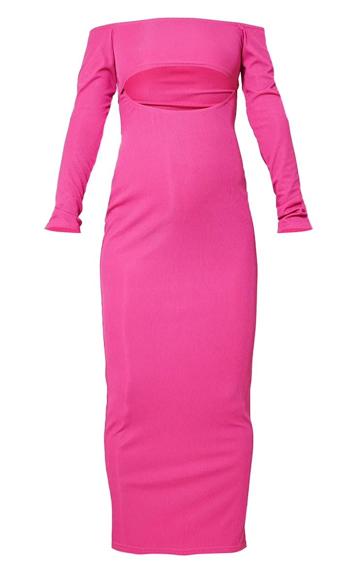 Maternity Hot Pink Ribbed Cut Out Maxi Dress