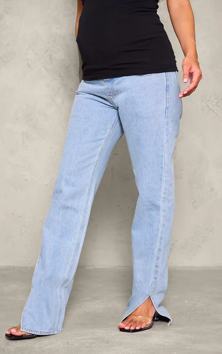 Maternity Light Wash Split Hem Jeans