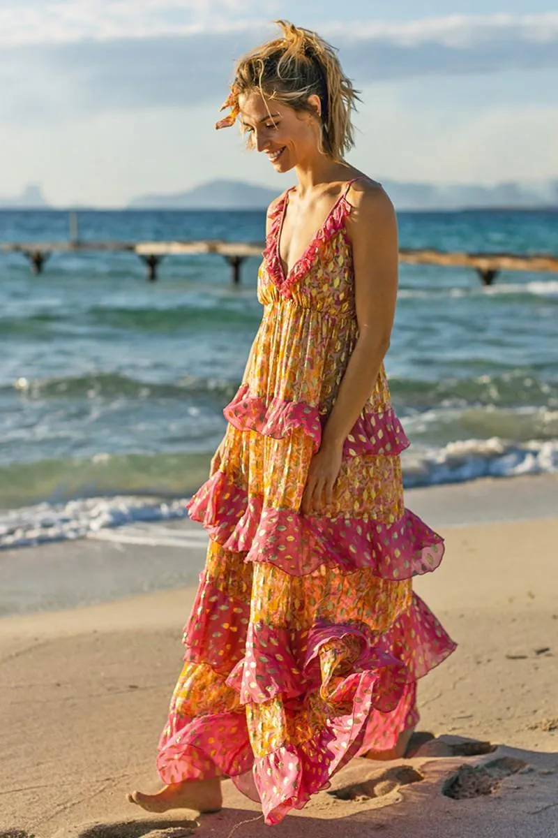 Maxi Layered Dress Moon in Pink