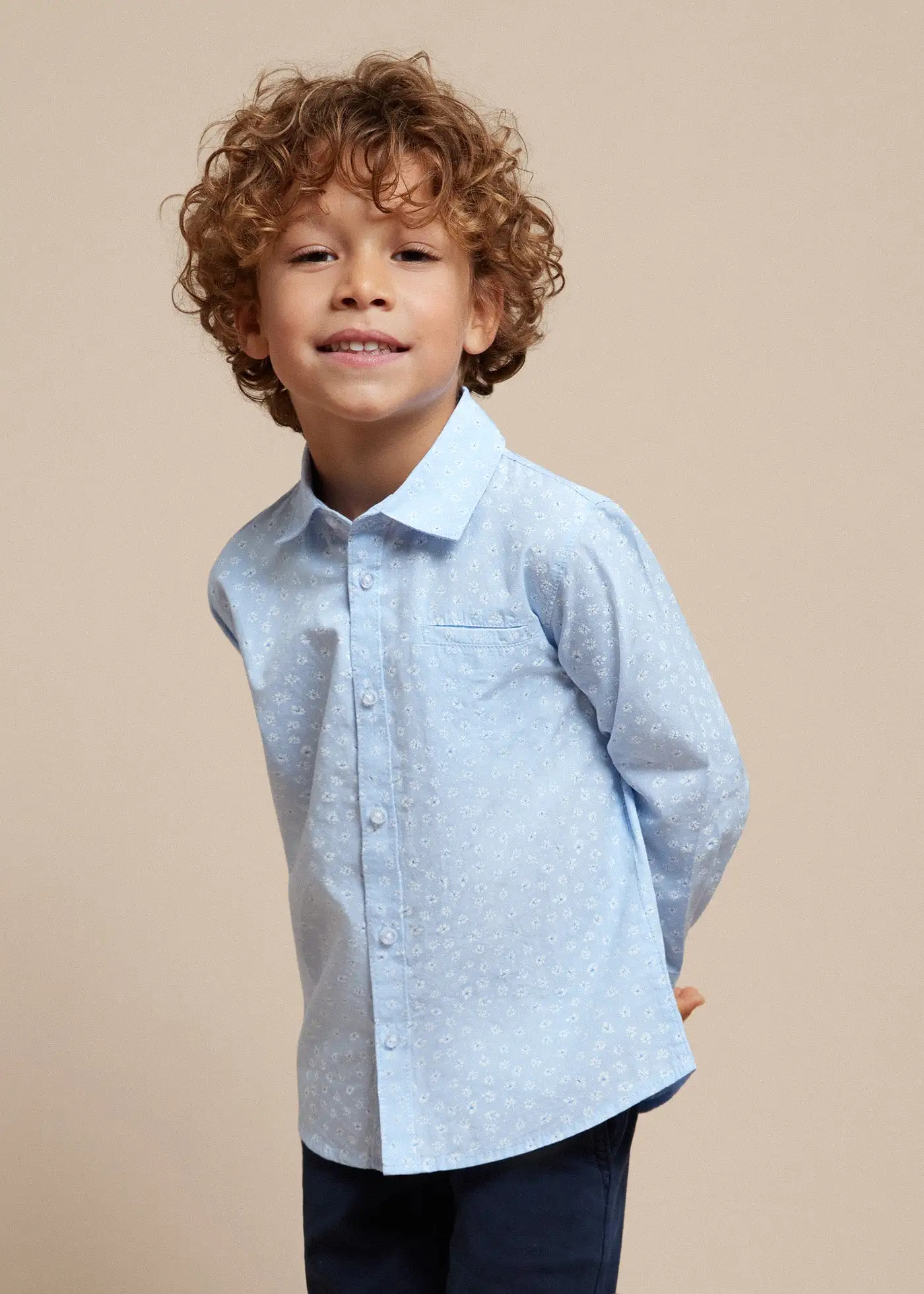 Mayoral Mini Blue Patterned Dress Shirt_ 3124-40