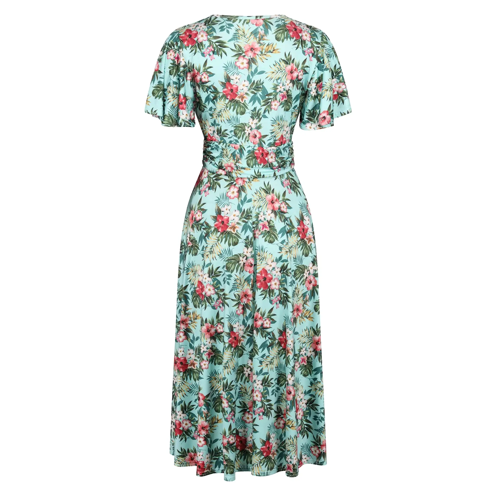 Mint Floral Print Cap Sleeve V Neck Wrap Top Swing Dress