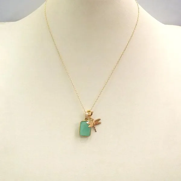 Mint Green Chalcedony with Dragon Fly Single Pendant