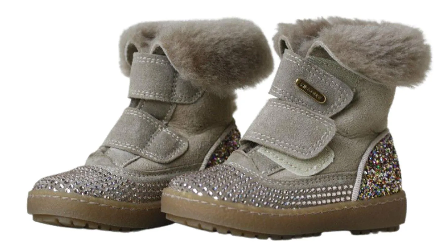 MISSOURI BABY BEIGE SHEEPSKIN FUR LINED SUEDE DIAMANTE BOOTS EU 21 UK 4.5