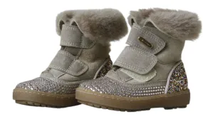 MISSOURI BABY BEIGE SHEEPSKIN FUR LINED SUEDE DIAMANTE BOOTS EU 21 UK 4.5