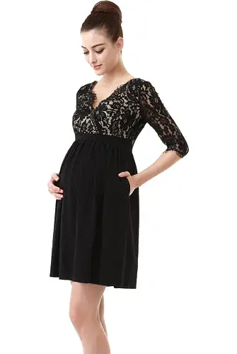 Momo Maternity Lace V-Neck Empire Waist Dress