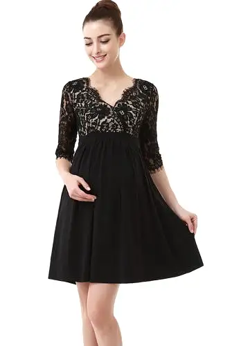 Momo Maternity Lace V-Neck Empire Waist Dress