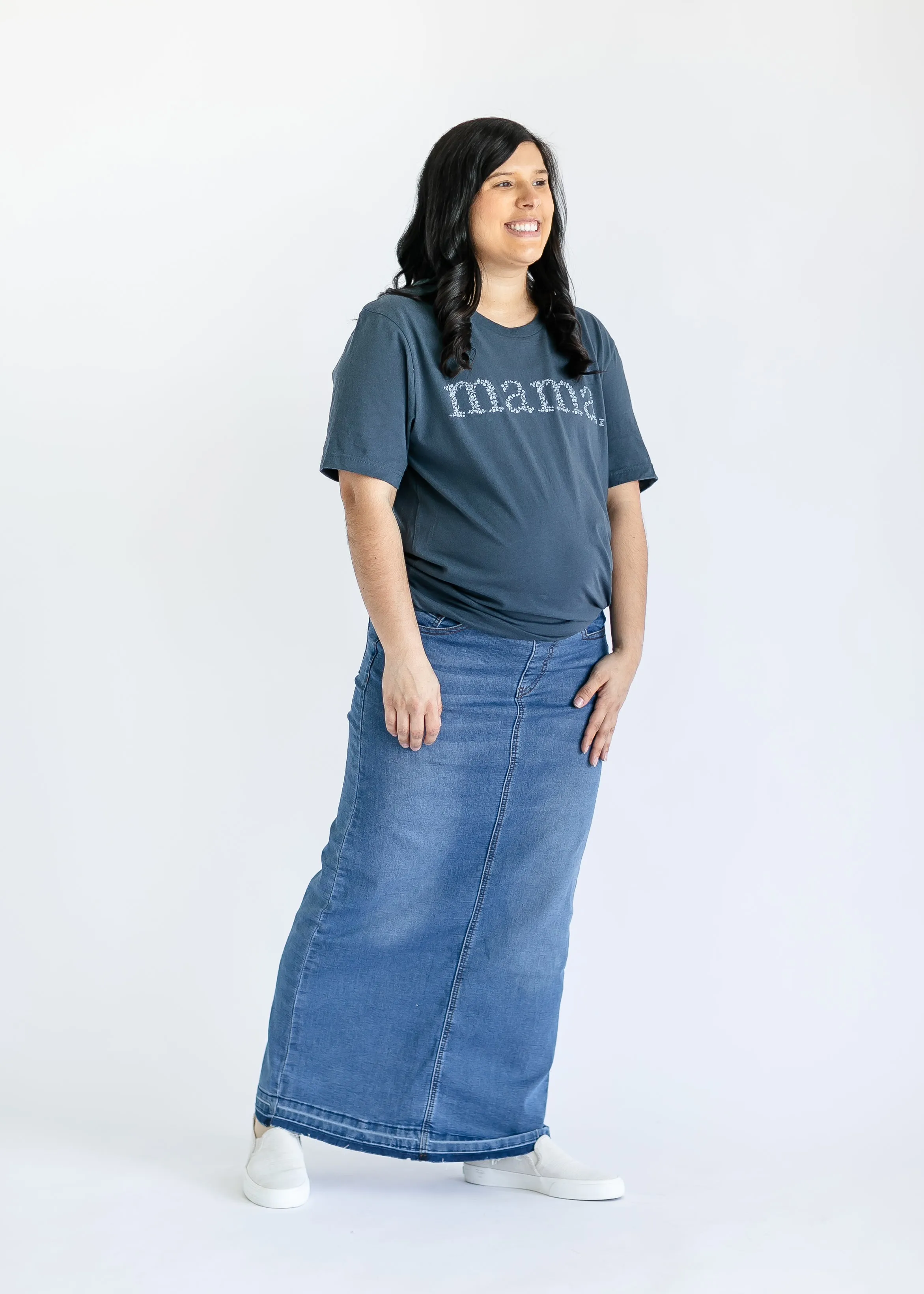 Morgan Maternity Distressed Raw Hem Long Denim Skirt