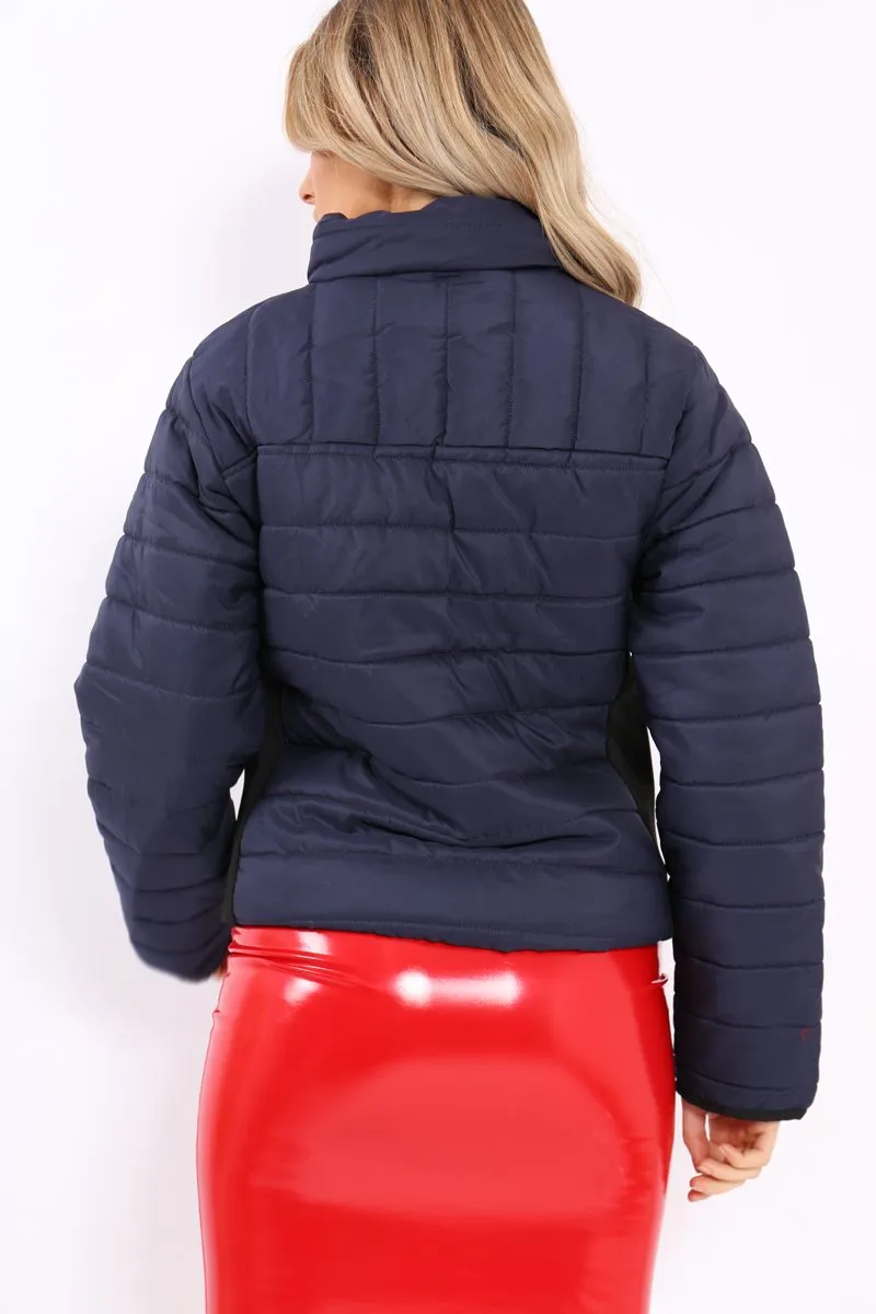 Navy Padded Coat with Side Panel Detail  - Tallula