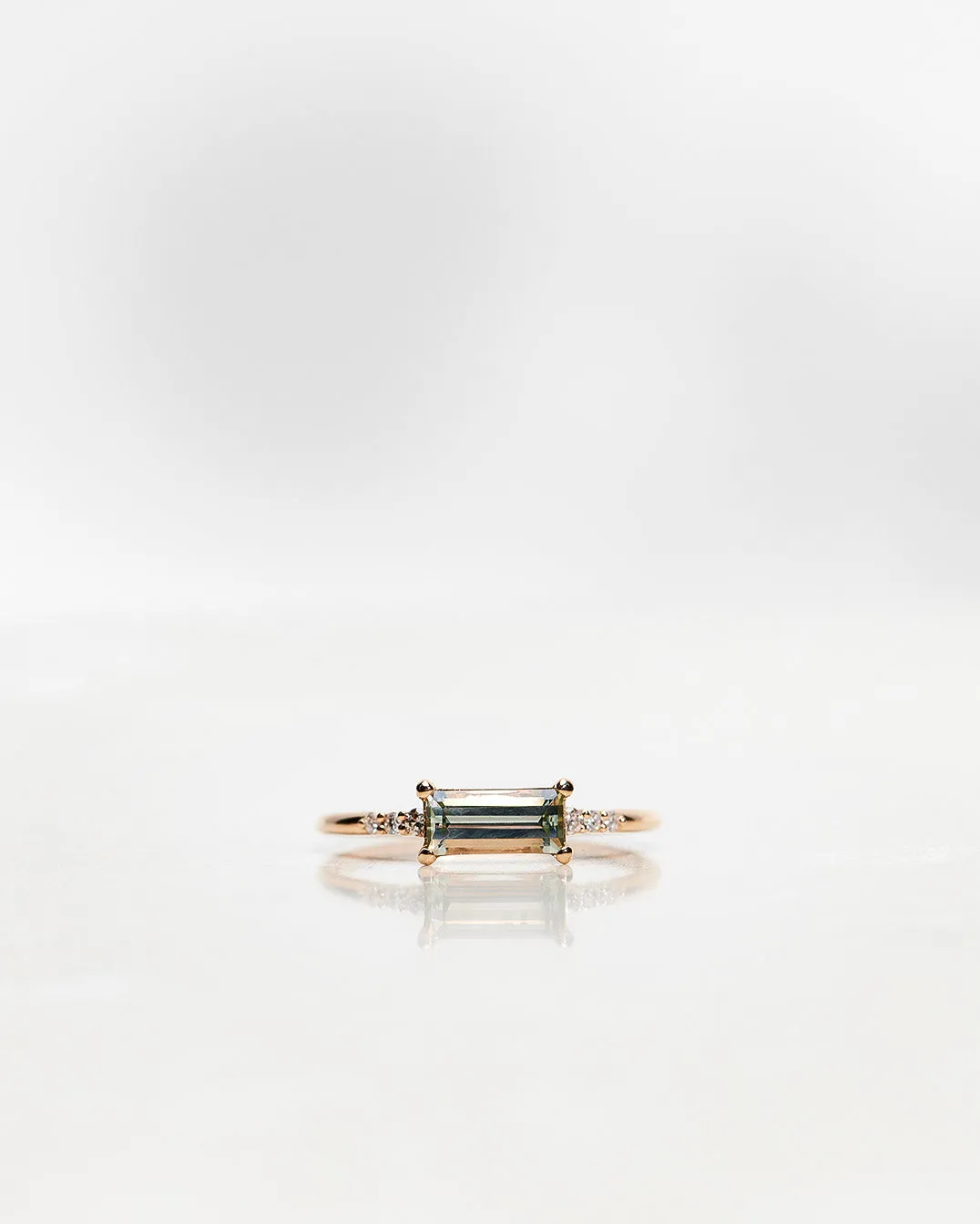 One-of-a-Kind Custom Ring with an Emerald-Cut Mint Green Beryl and Diamonds