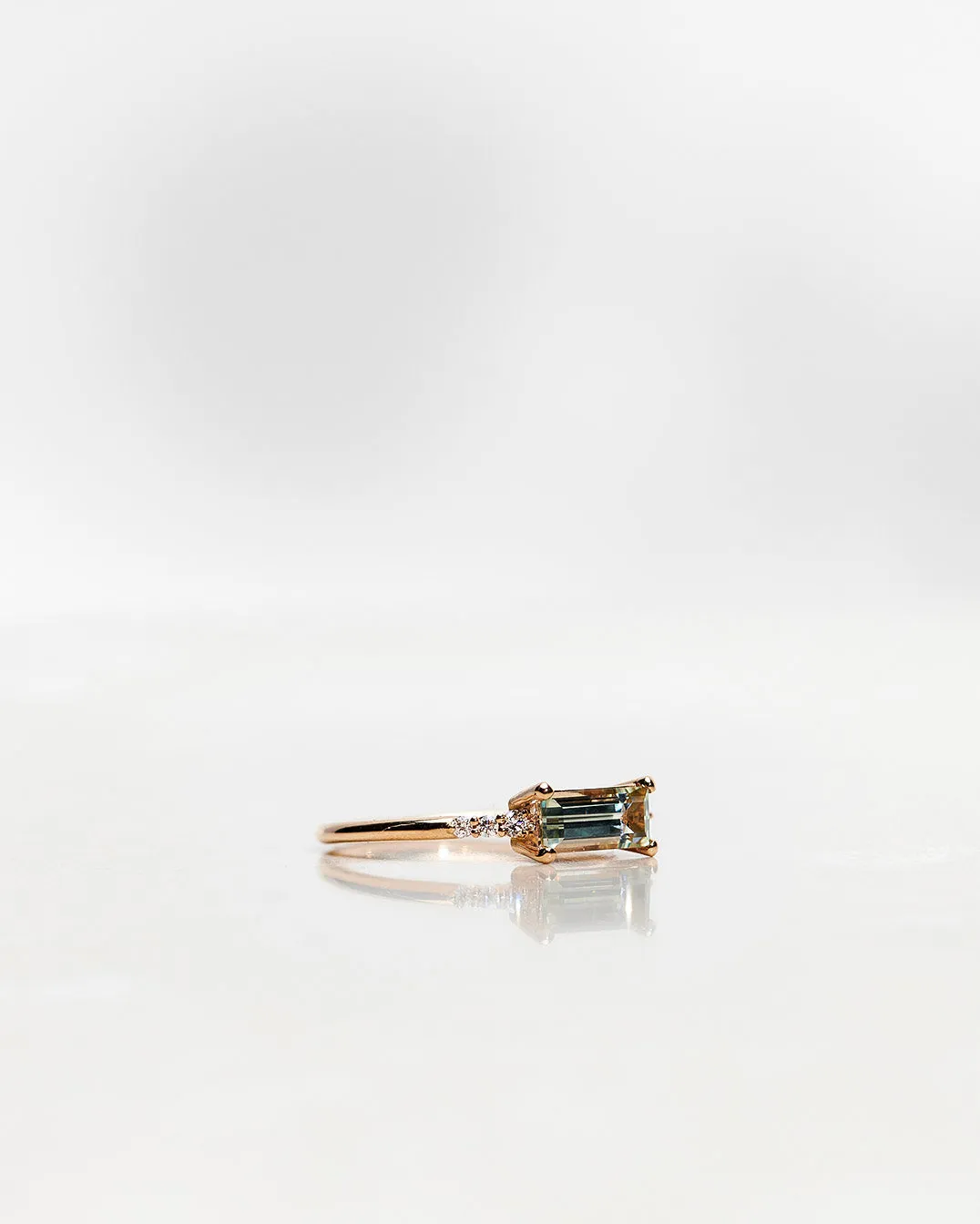 One-of-a-Kind Custom Ring with an Emerald-Cut Mint Green Beryl and Diamonds